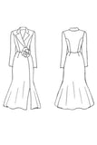 White Mermaid Notched Lapel Midi Work Dress With Slit