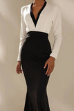 Mermaid Black V-Neck Formal Dress With Long Sleeves
