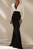 Mermaid Black V-Neck Formal Dress With Long Sleeves