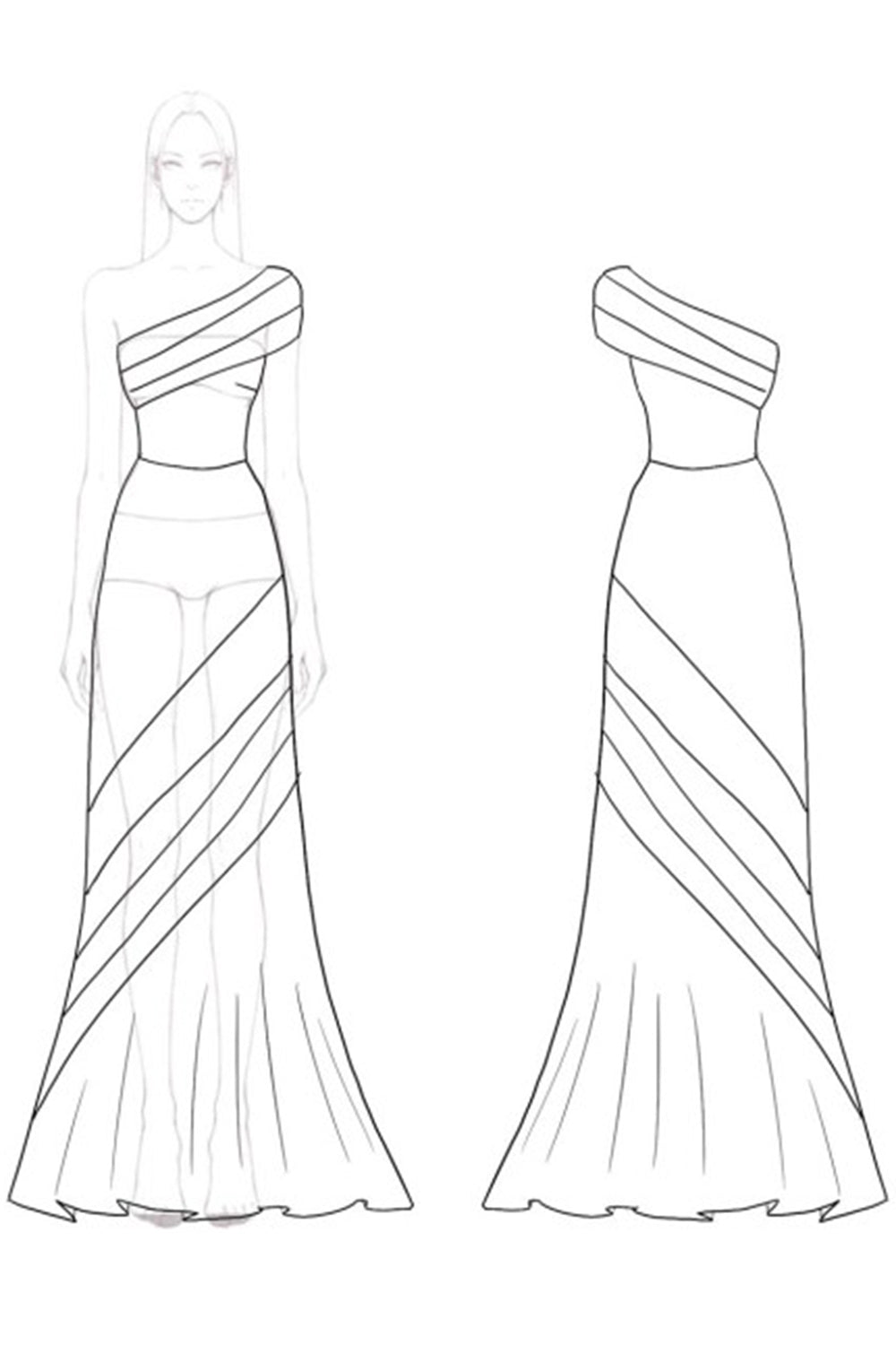 Black and White One Shoulder Mermaid Maxi Formal Dress