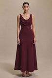 Red A-Line Cowl Neck Long Formal Dress
