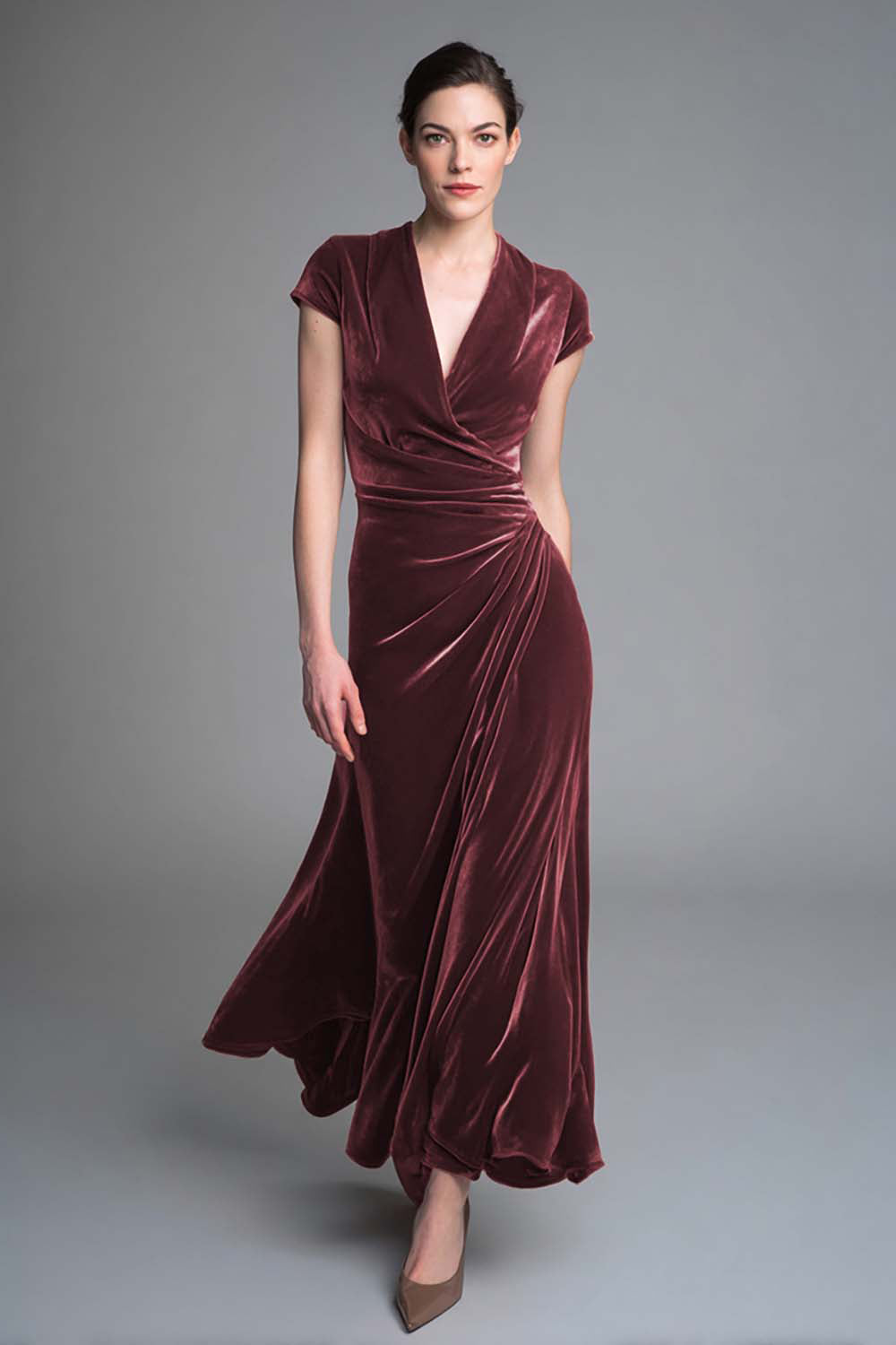 Velvet Caramel V-Neck Sheath Formal Dress