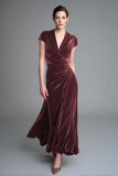 Velvet Caramel V-Neck Sheath Formal Dress