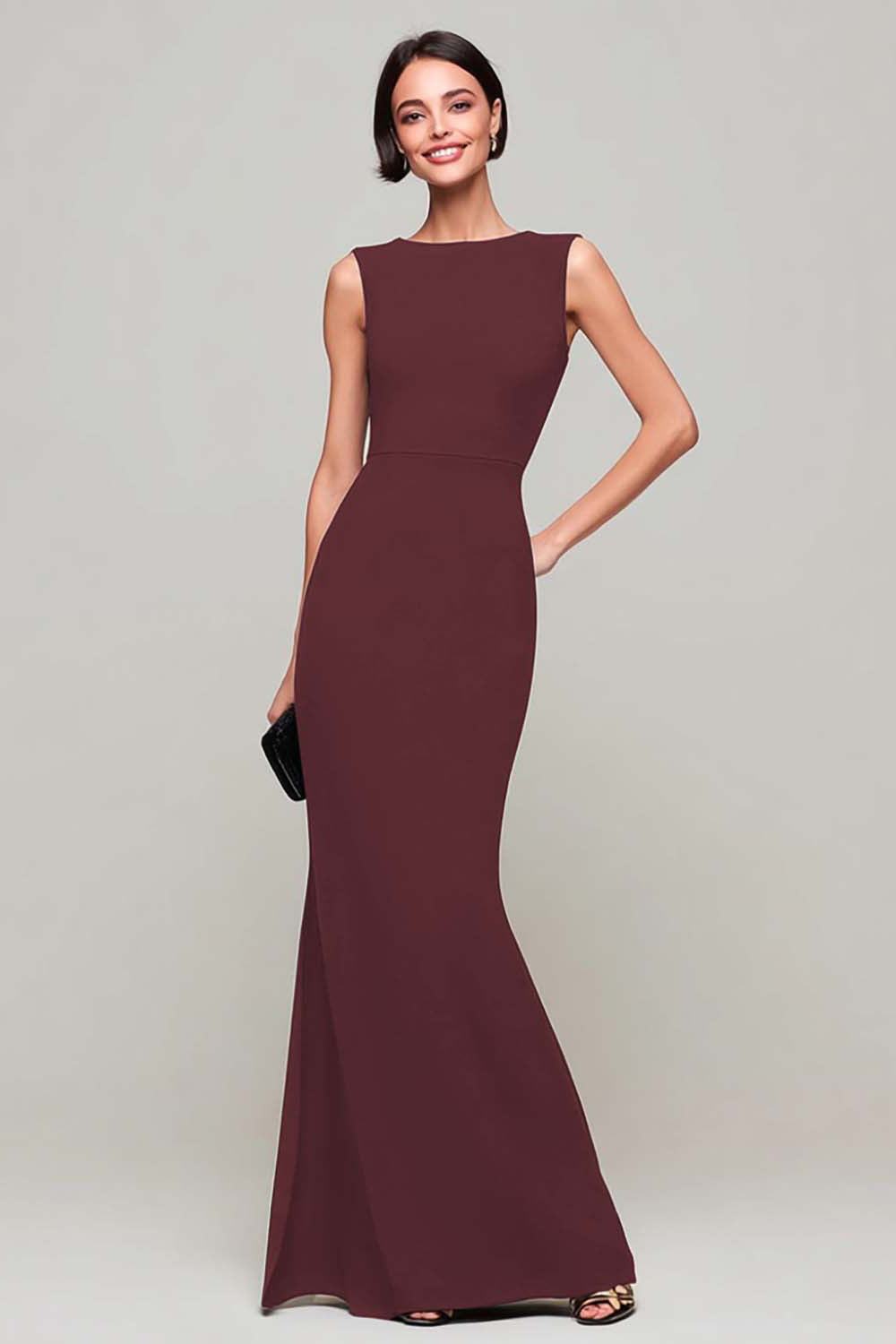 Black Sheath Bateau Neck Long Formal Dress