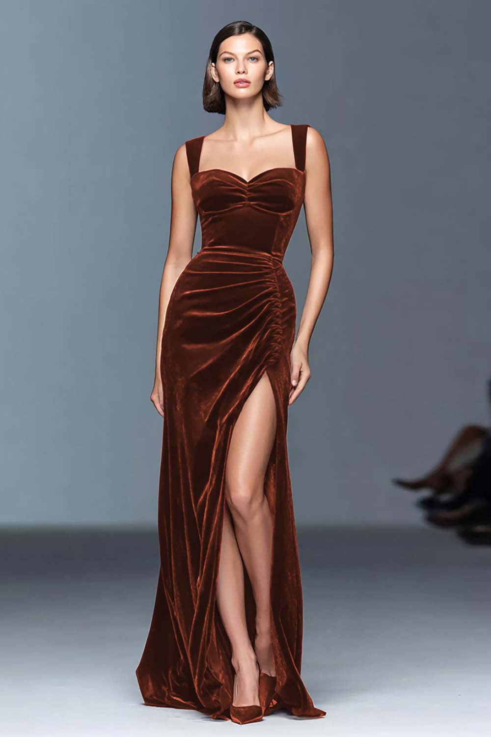Velvet Burgundy Sheath Formal Dress with Slit