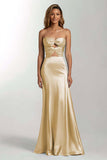 Sky Blue Strapless Cut Out Mermaid Satin Formal Dress