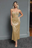 Dark Green Sheath Strapless Cut Out Ankle Length Formal Dress