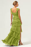 Dark Navy A Line Tiered Chiffon Maxi Bridesmaid Dress