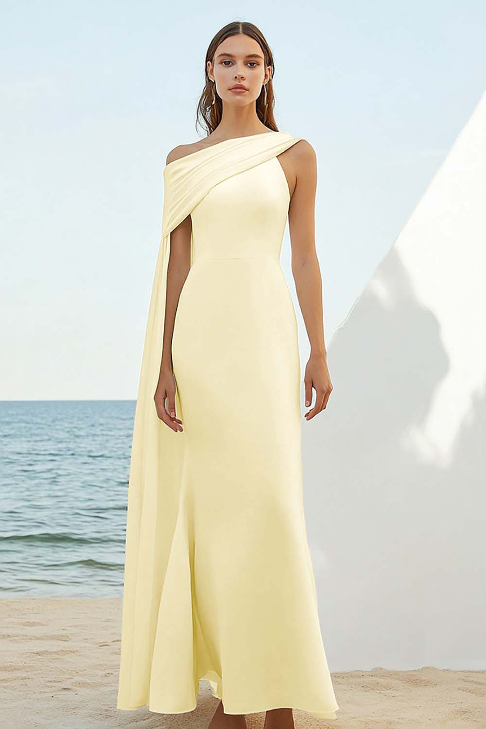 Sheath One Shoulder White Formal Dress