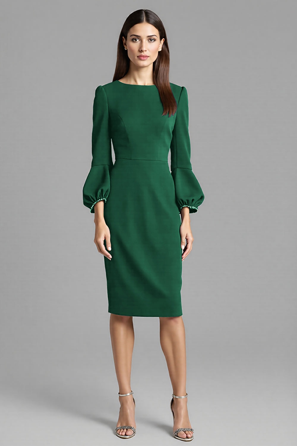 Navy Sheath 3/4 Sleeve Midi Dress