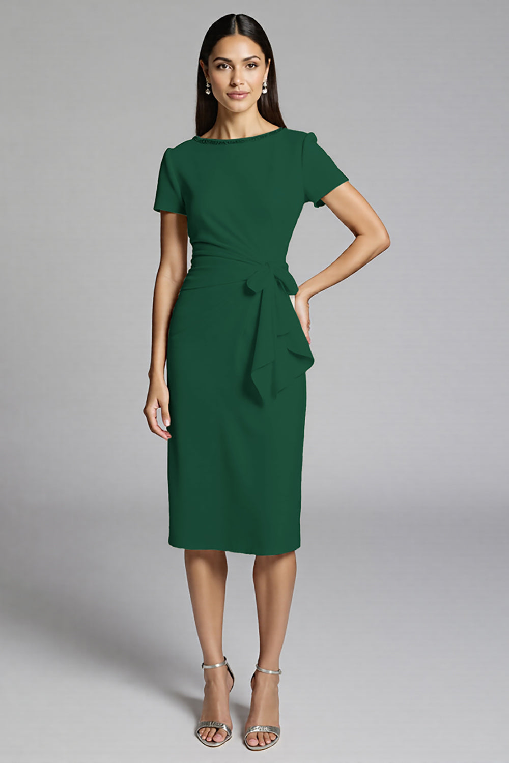 Beige Bodycon Short Sleeve Midi Dress