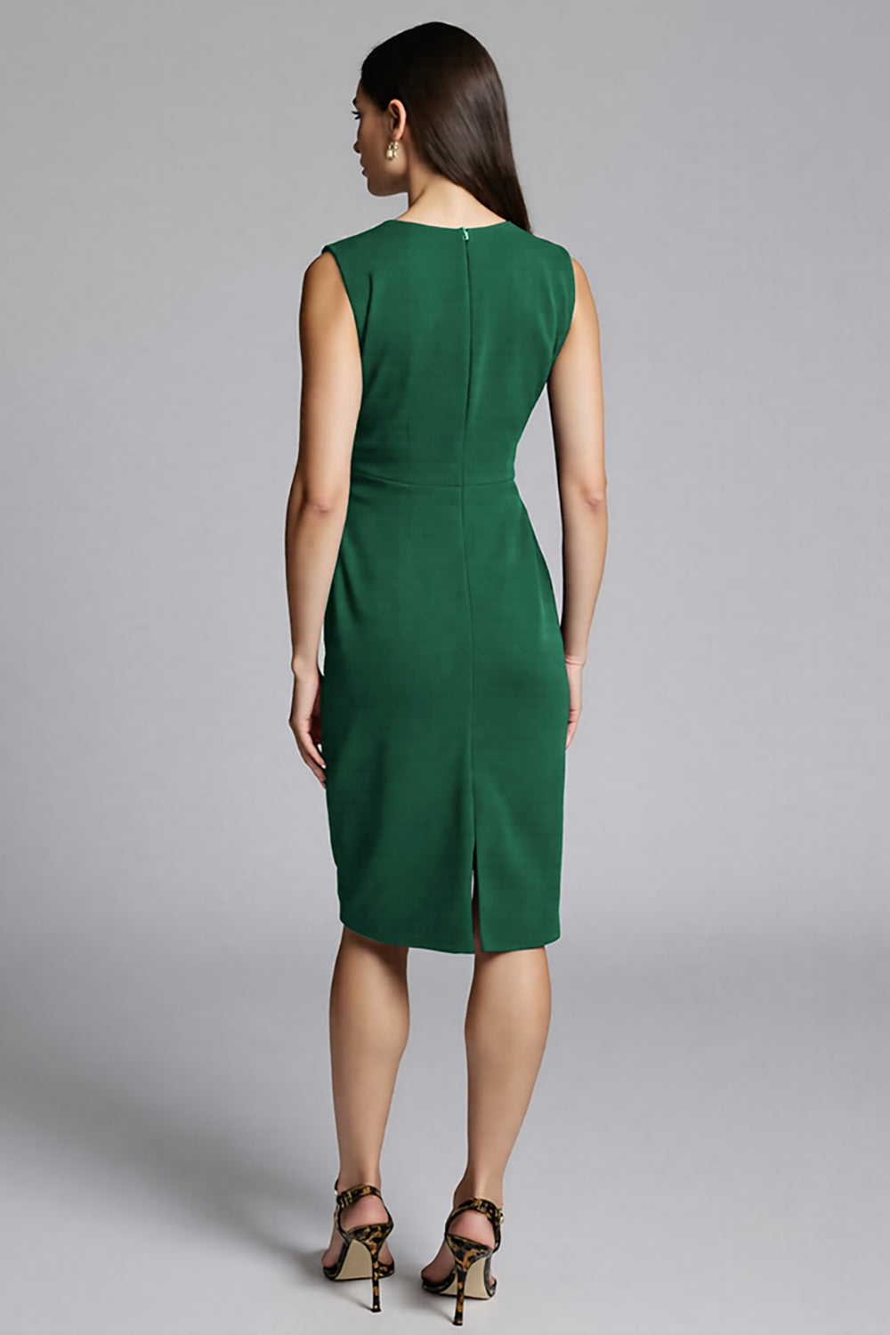 Navy Sheath V-Neck Midi Dress