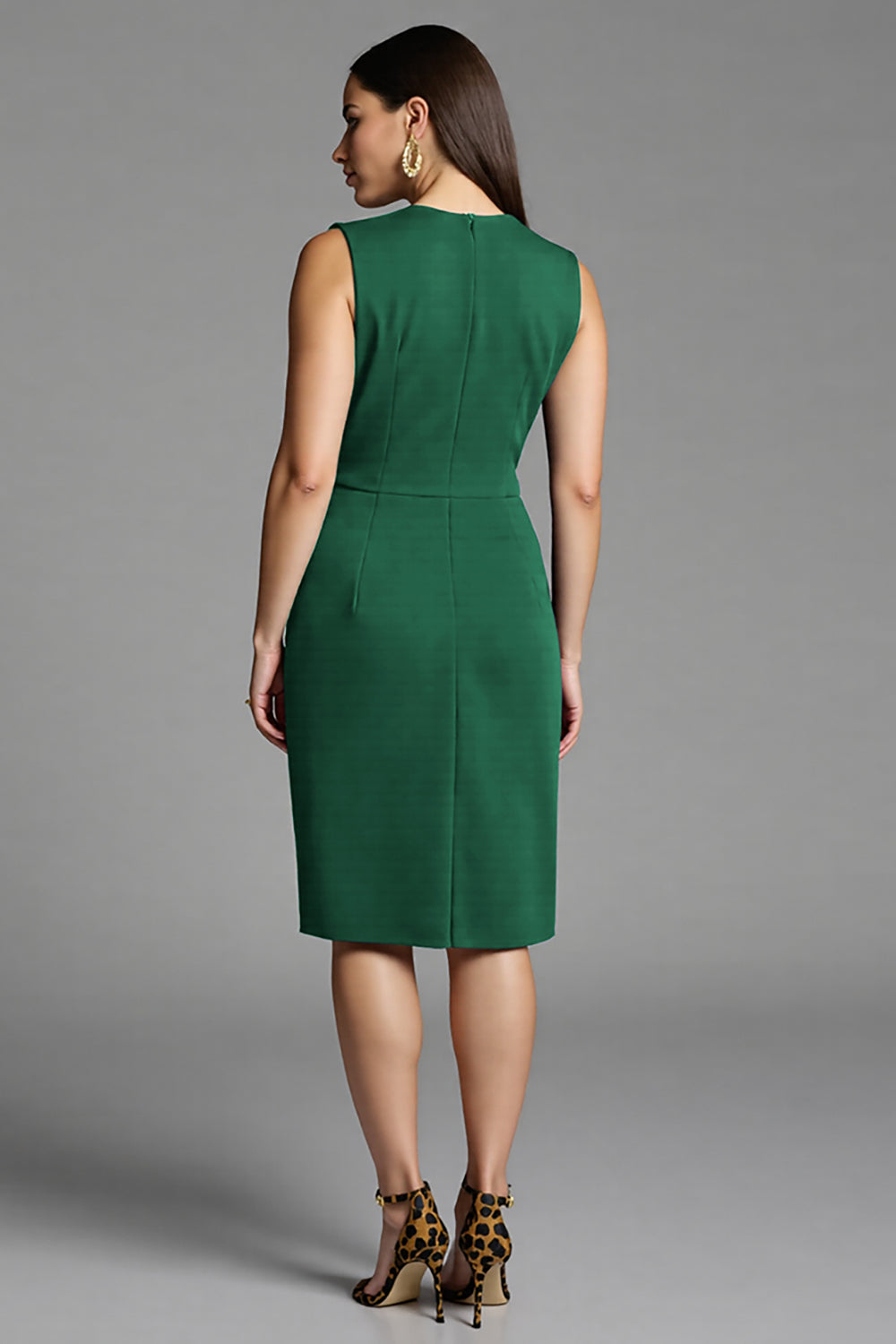 Navy Sheath V-Neck Midi Dress with Sash