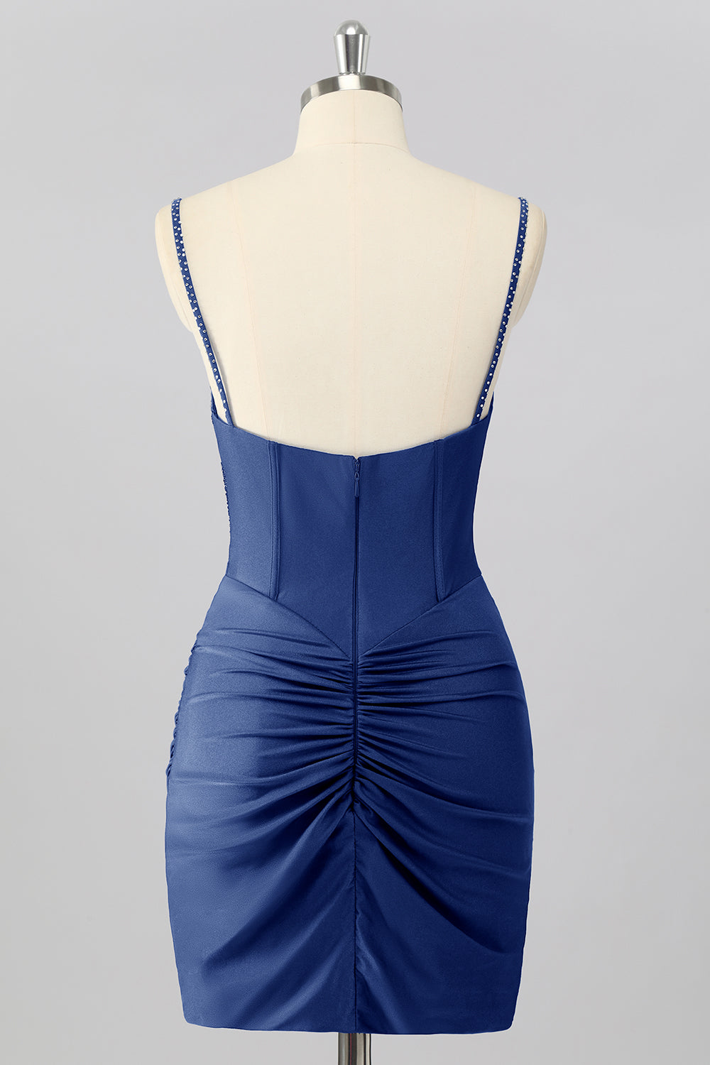 Royal Blue Beaded Ruched Corset Tight Homecoming Dress