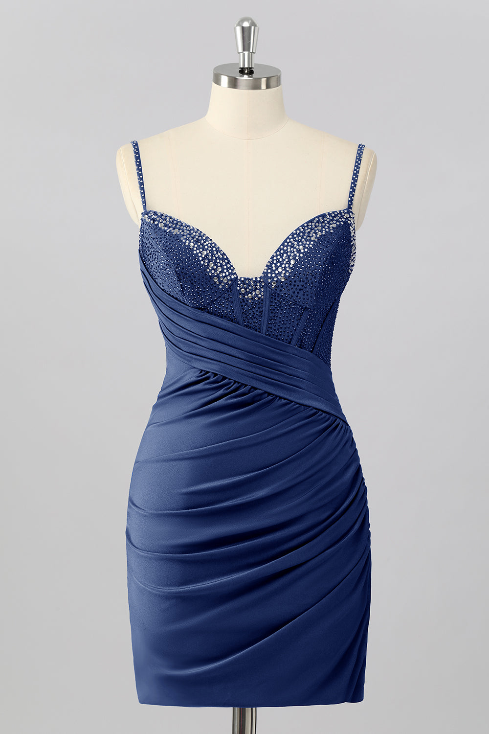 Royal Blue Beaded Ruched Corset Tight Homecoming Dress