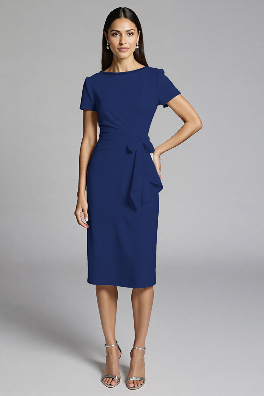 Beige Bodycon Short Sleeve Midi Dress