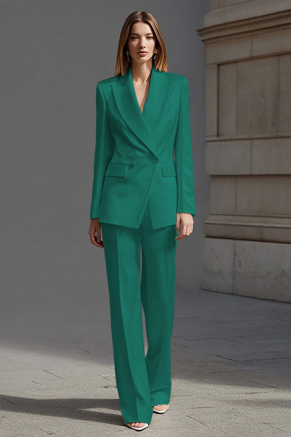 2-Piece Ivory Peak Lapel Work Suit