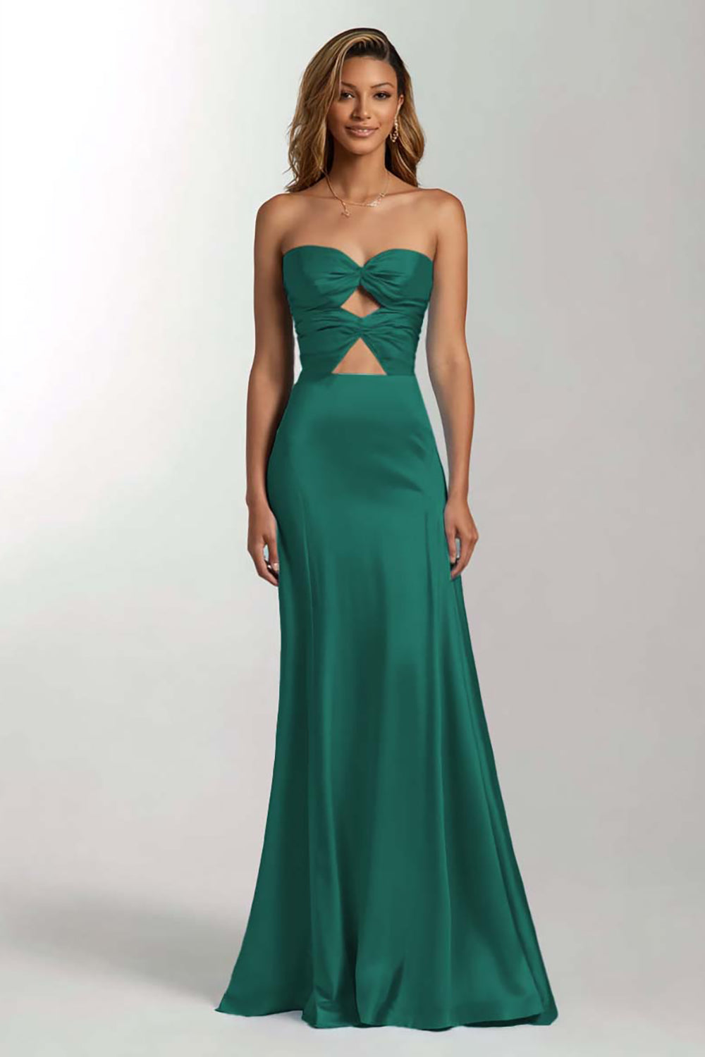 Sky Blue Strapless Cut Out Mermaid Satin Formal Dress