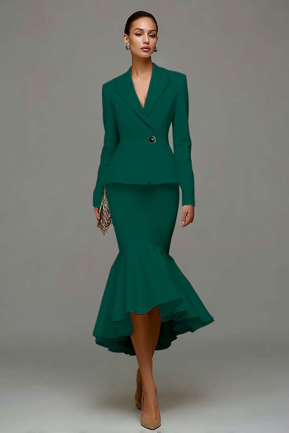 Mermaid Ivory 2 Piece Work Dress with Ruffles