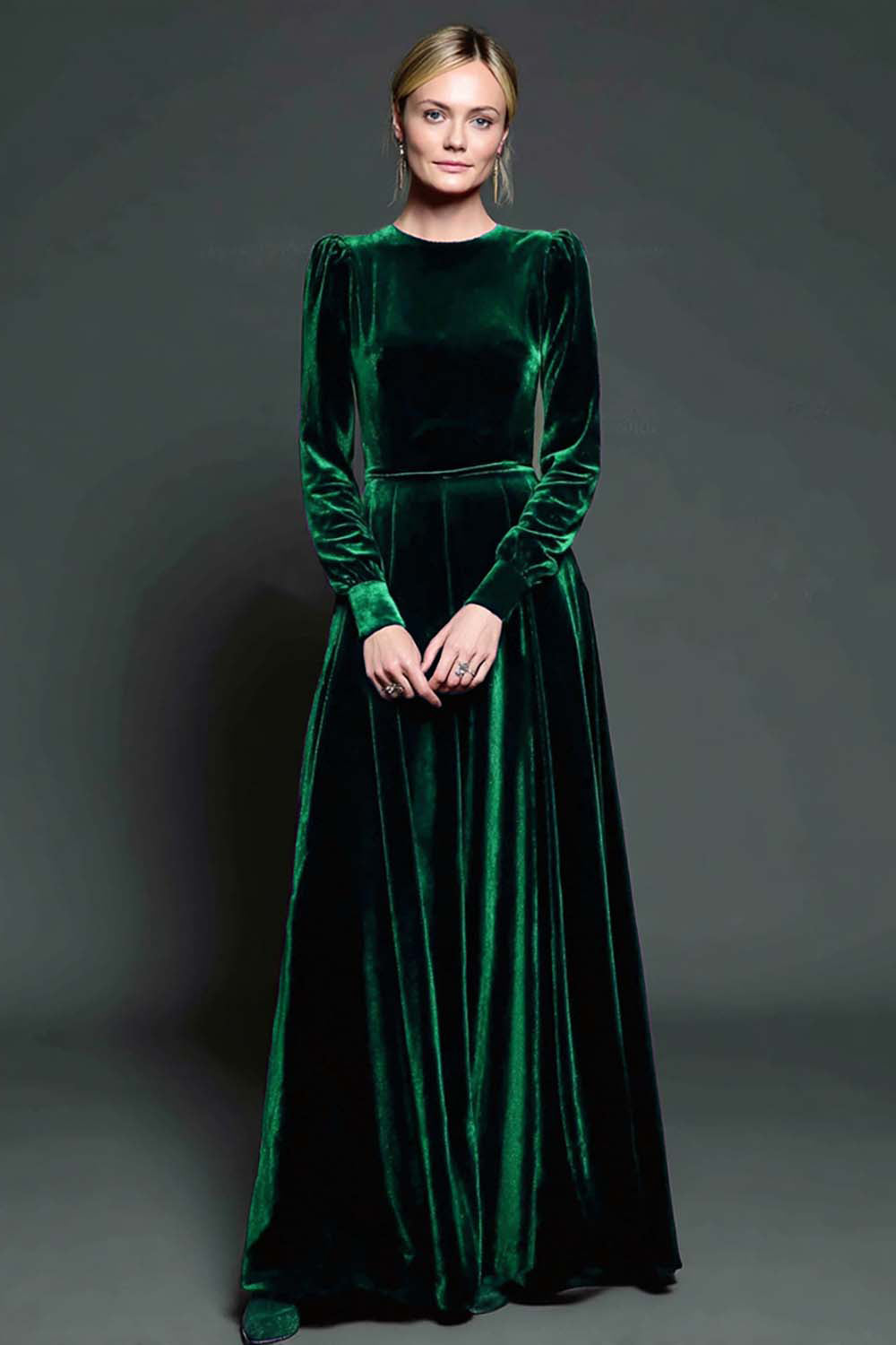 Dark Purple A Line Velvet Long Sleeve Formal Dress