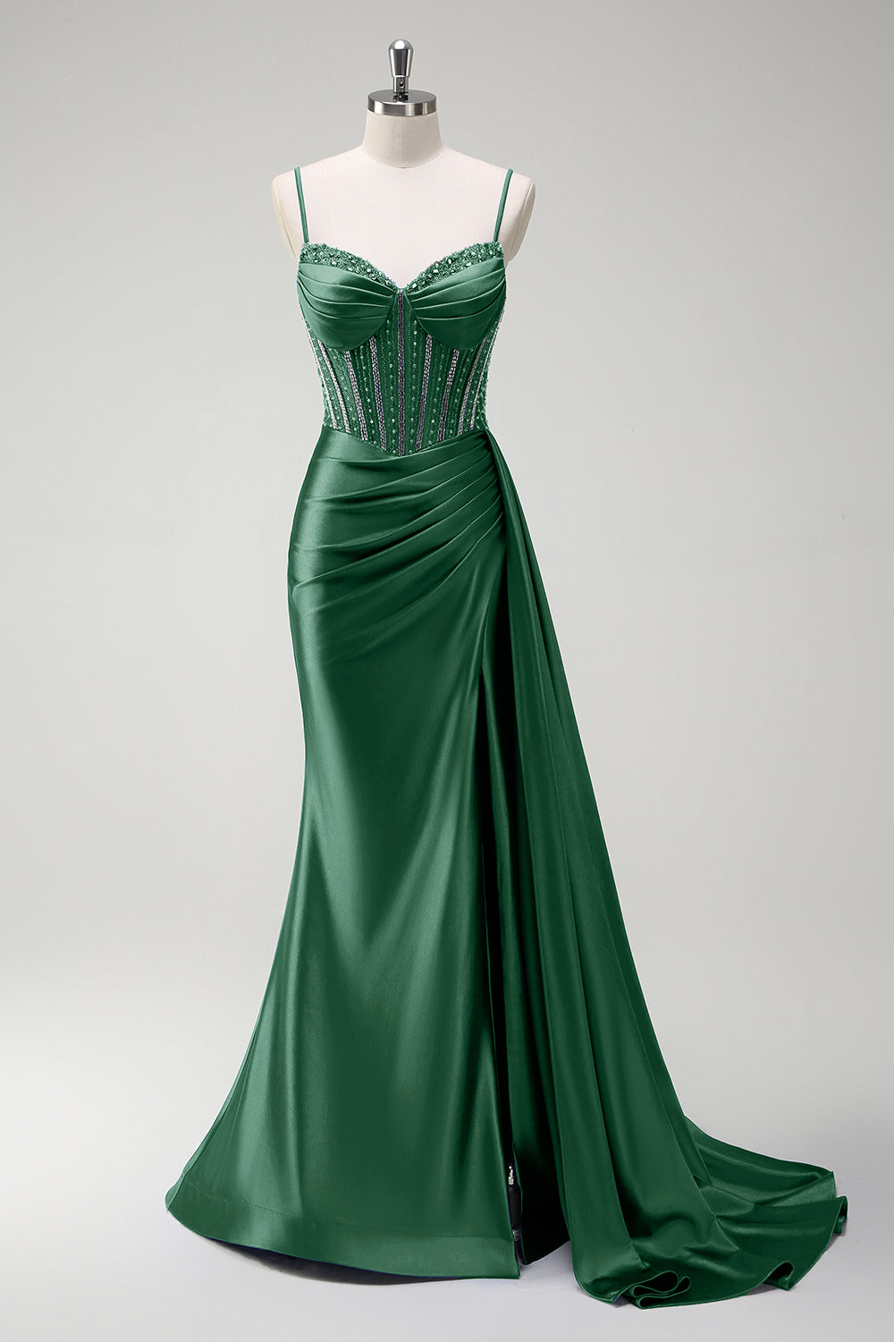 Royal Blue Mermaid Beaded Corset Prom Dress with Sash
