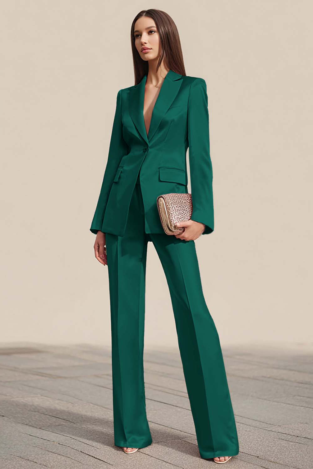 2-Piece Peak Lapel One Button Dusty Rose Work Suit