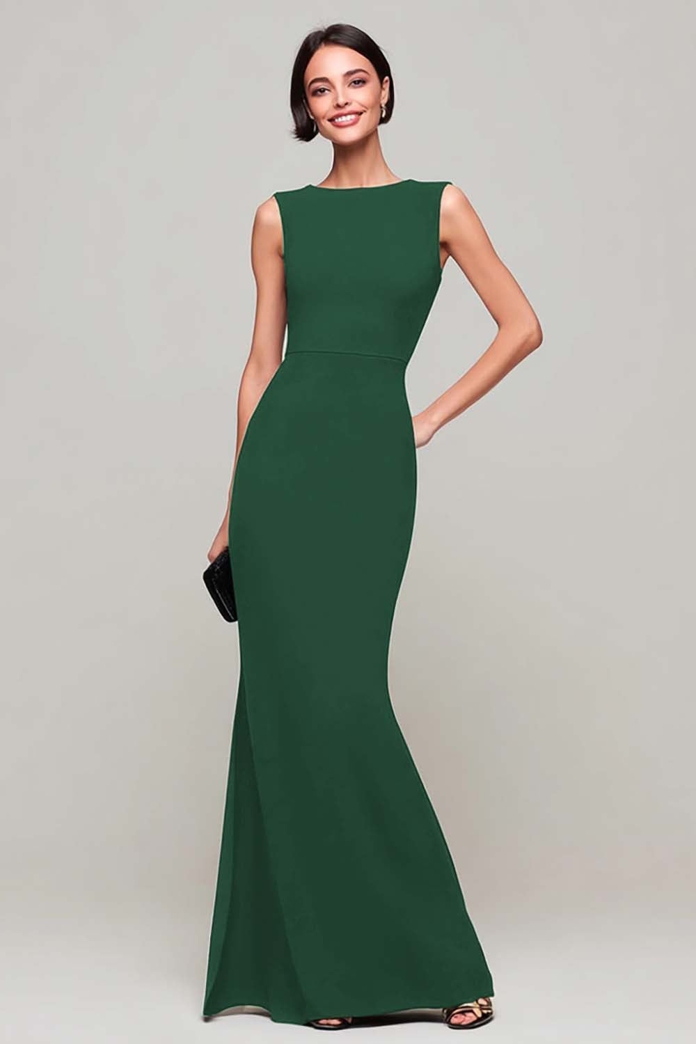Black Sheath Bateau Neck Long Formal Dress