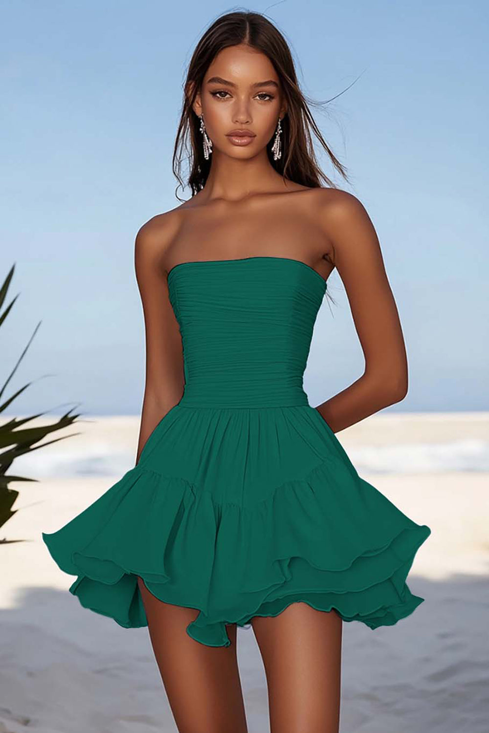 Strapless Blue A Line Ruched Graduation Dress