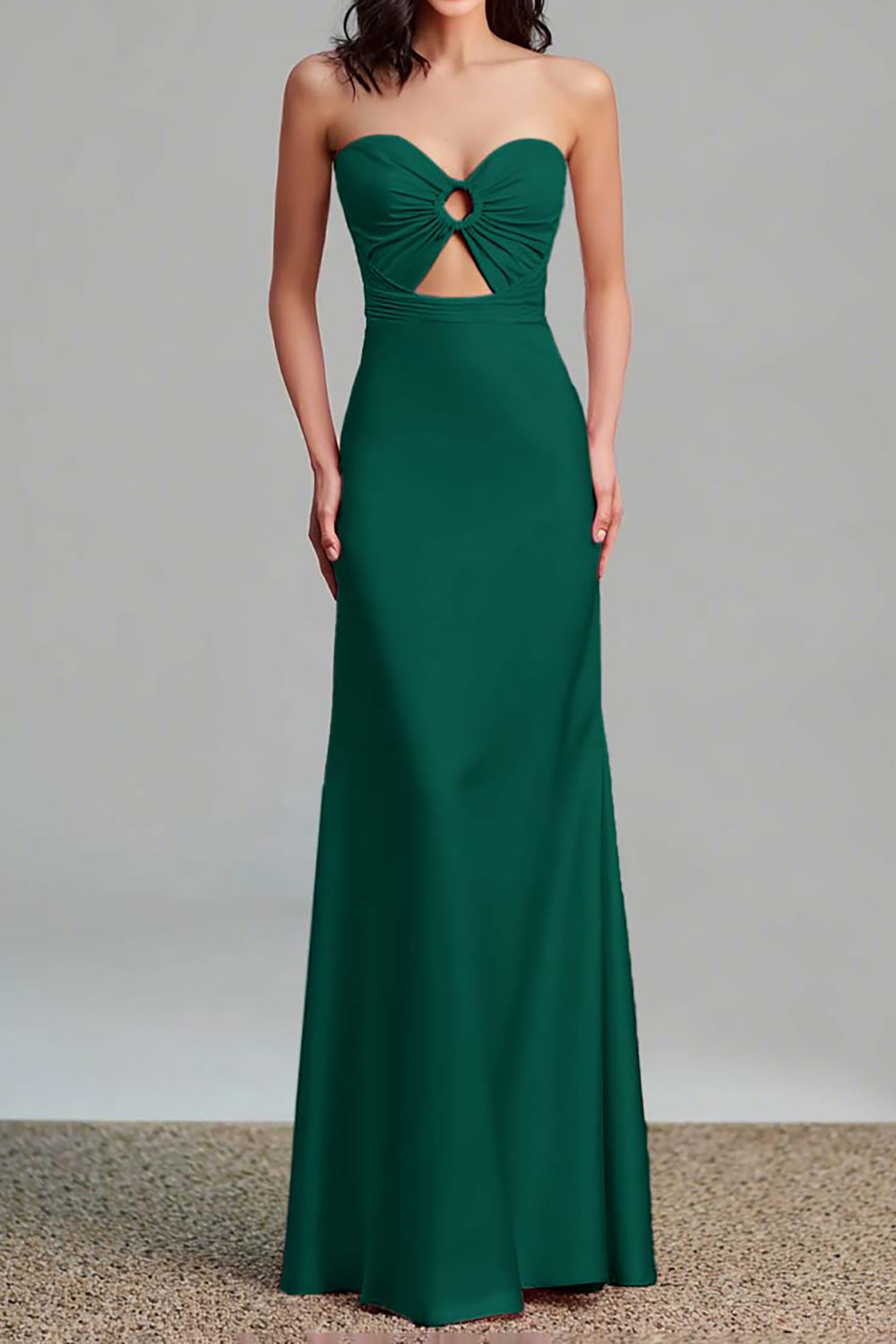 Pink Satin Strapless Cut Out Sheath Formal Dress