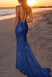Sparkly Backless Silver Mermaid Formal Dress