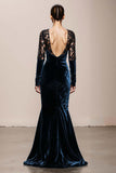 Mermaid Velvet Deep V-Neck Dark Green Evening Dress