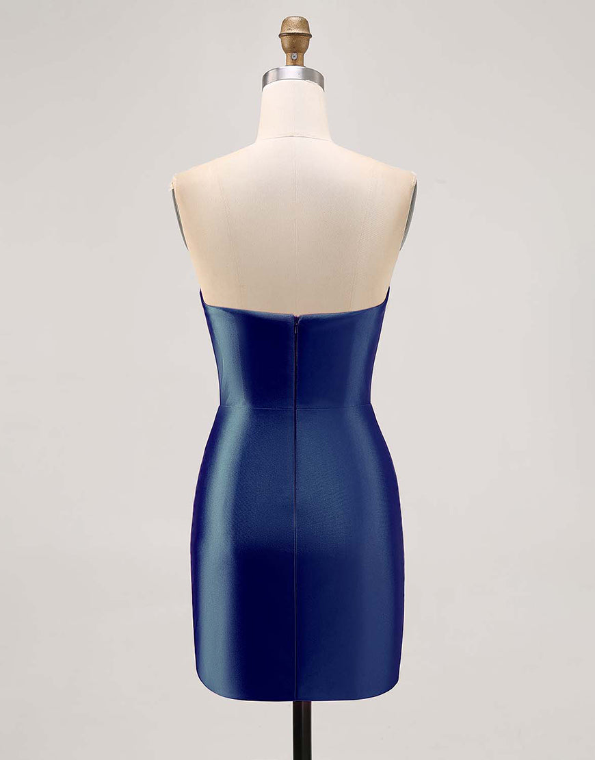 Fuchsia Beaded Satin Bodycon Strapless Homecoming Dress with Slit