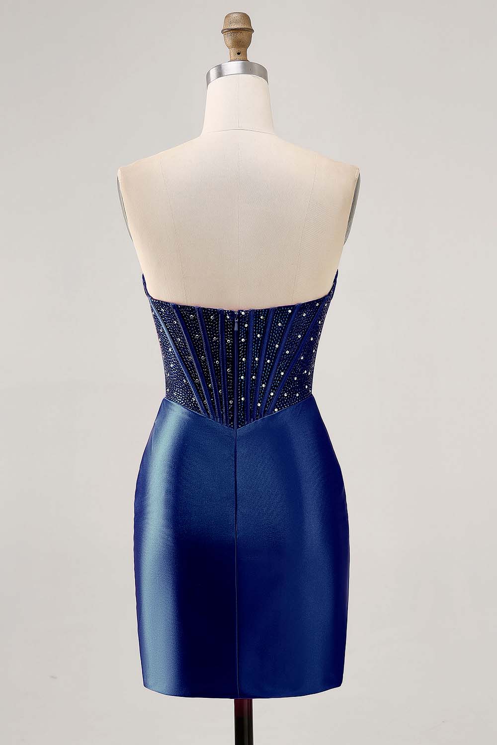 Fuchsia Corset Satin Strapless Homecoming Dress with Beading