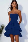 Strapless Ruffle A Line Sky Blue Graduation Dress