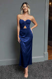 Dark Green Sheath Strapless Cut Out Ankle Length Formal Dress