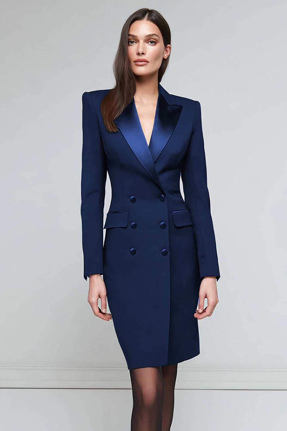 Black Double Breasted Long Sleeve Pencil Work Dress