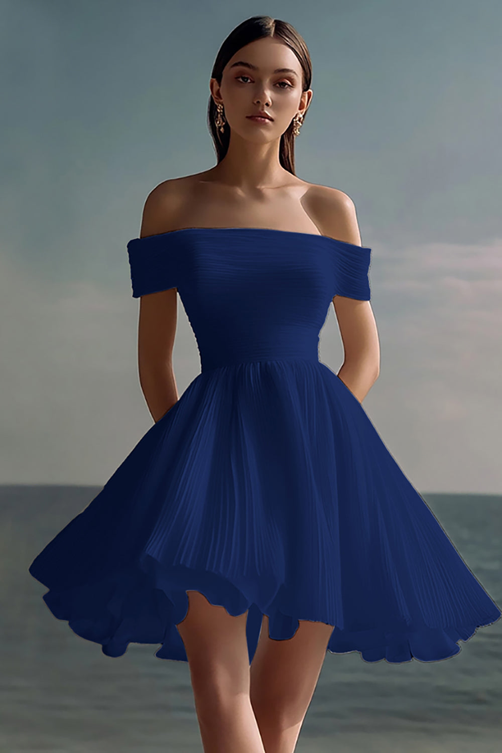 Off The Shoulder A Line Chiffon White Graduation Dress