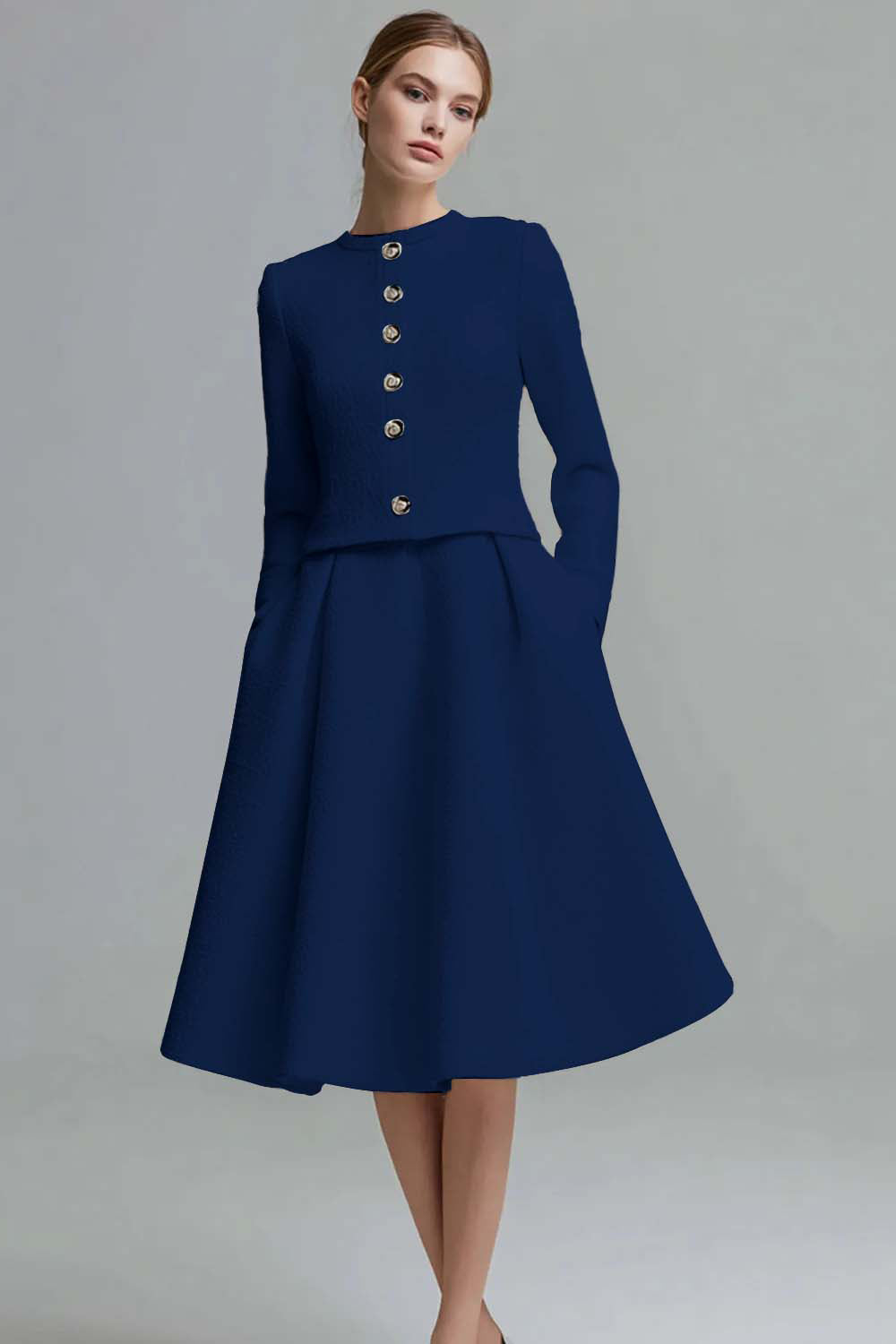 Ivory 2-Piece A-Line Long Sleeve Work Dress