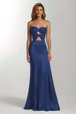 Sky Blue Strapless Cut Out Mermaid Satin Formal Dress