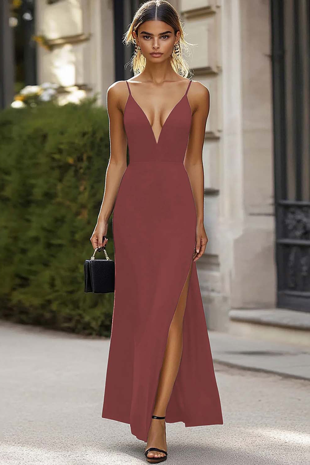 Sheath Spaghetti Straps Black Tie Dress with Slit