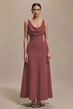 Red A-Line Cowl Neck Long Formal Dress