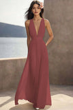 A Line Ivory V-Neck Long Engagement Dress