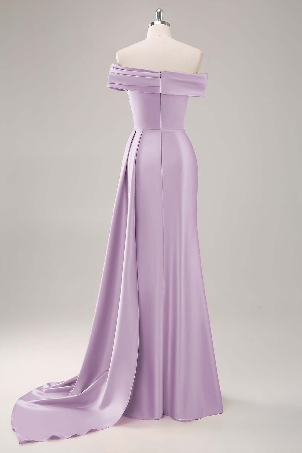 Off the Shoulder Satin Champagne Formal Dress with Drape