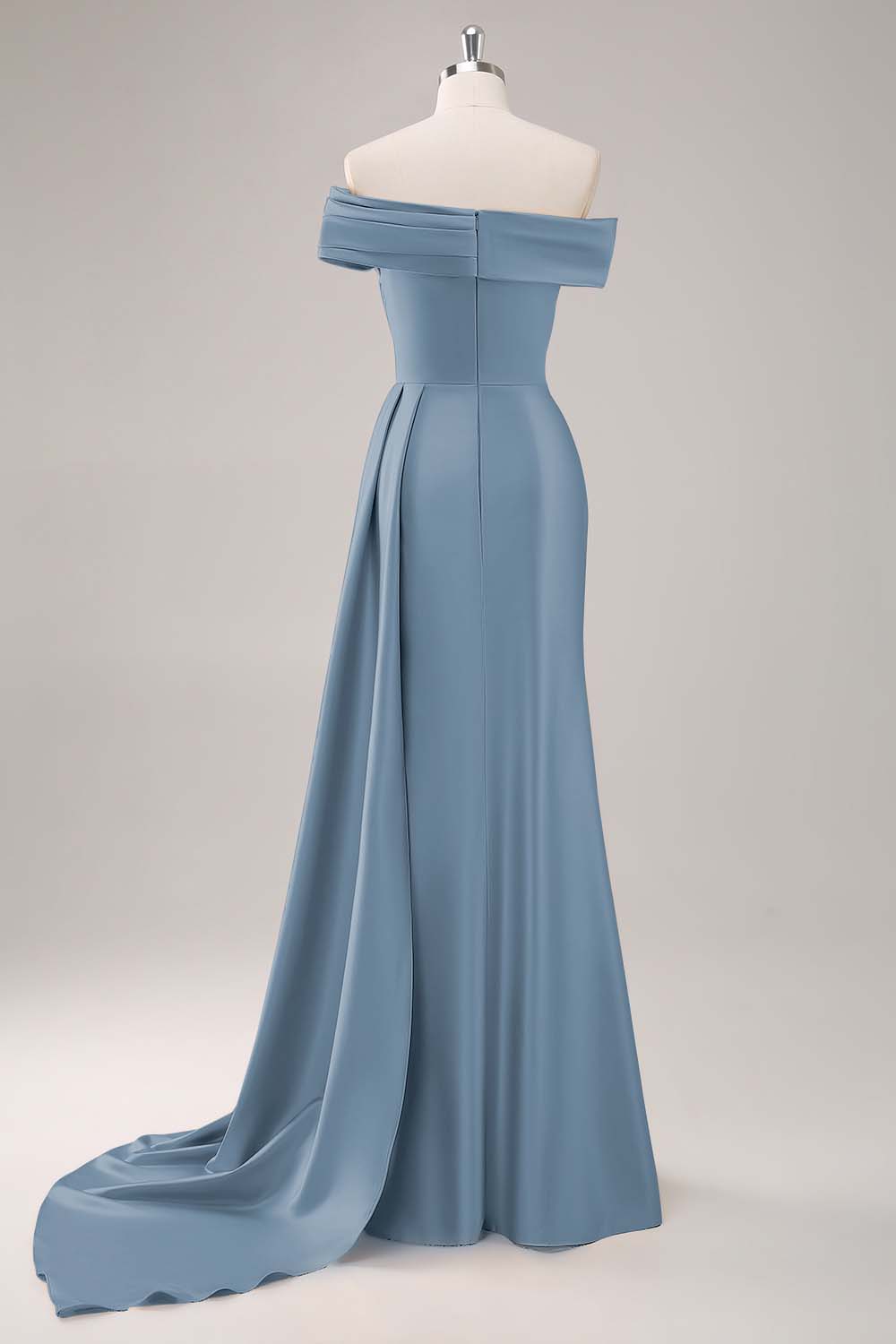Off the Shoulder Satin Champagne Formal Dress with Drape