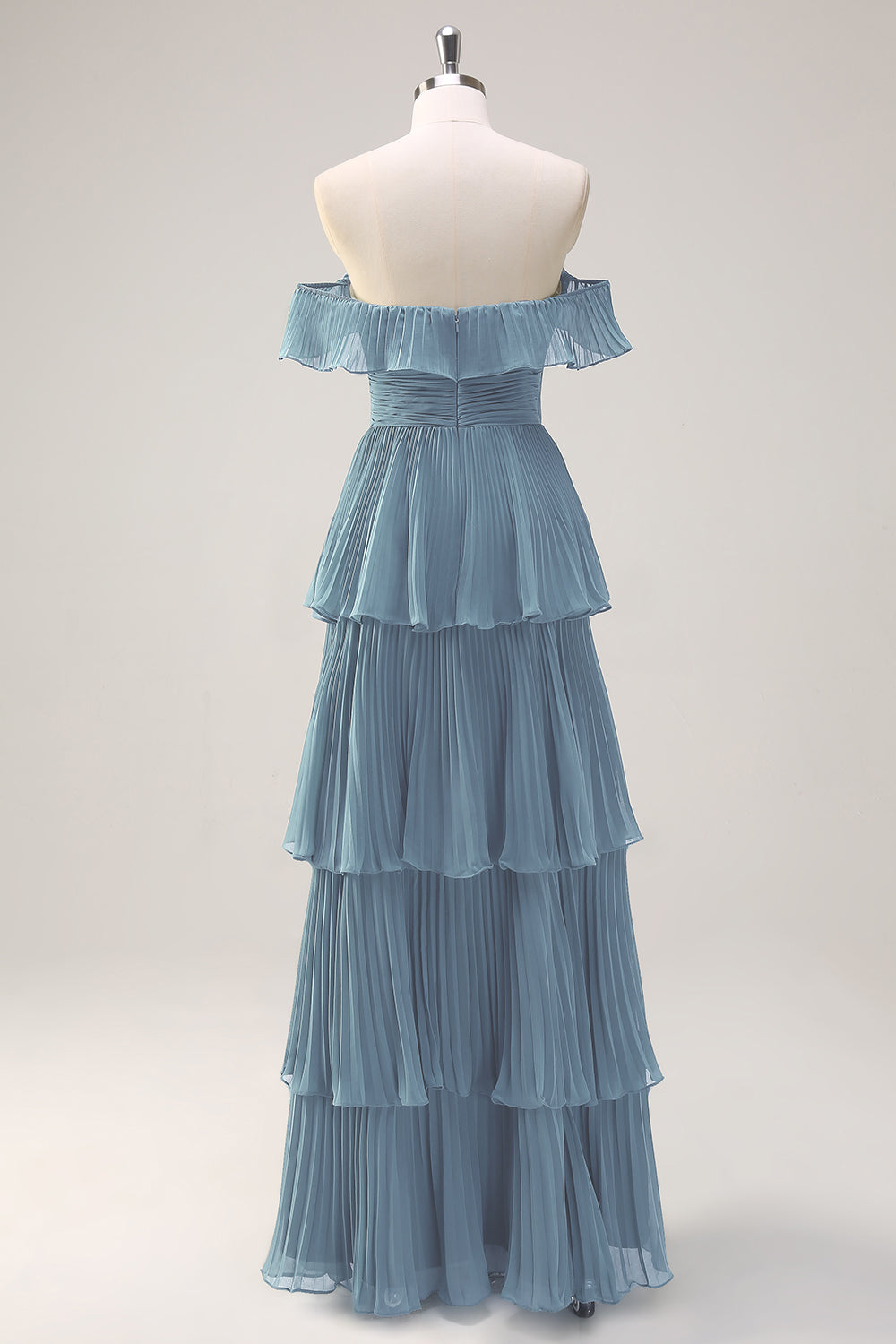 Eucalyptus Tiered A Line Pleated Off the Shoulder Bridesmaid Dress
