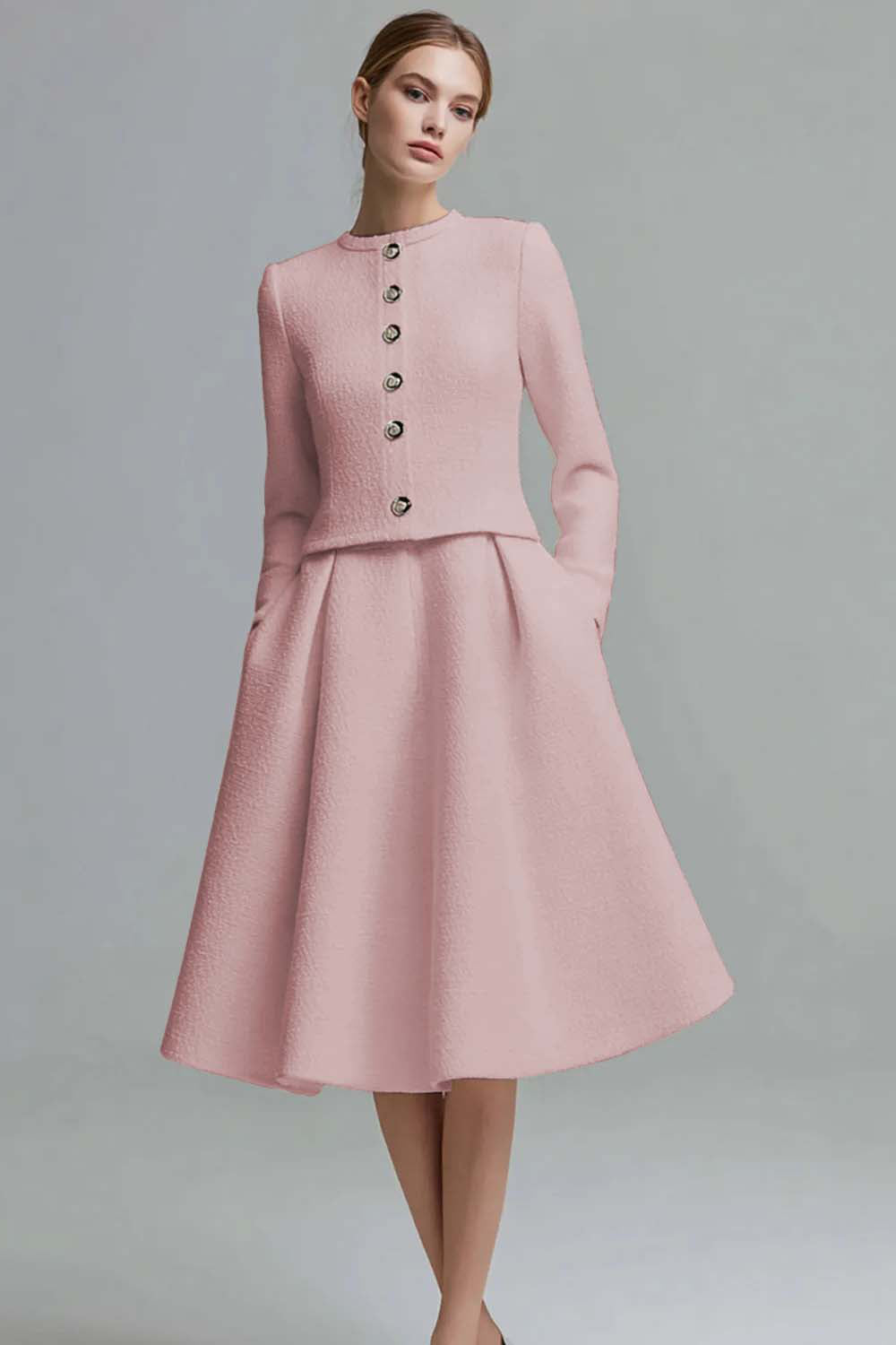 Ivory 2-Piece A-Line Long Sleeve Work Dress