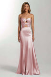 Sky Blue Strapless Cut Out Mermaid Satin Formal Dress