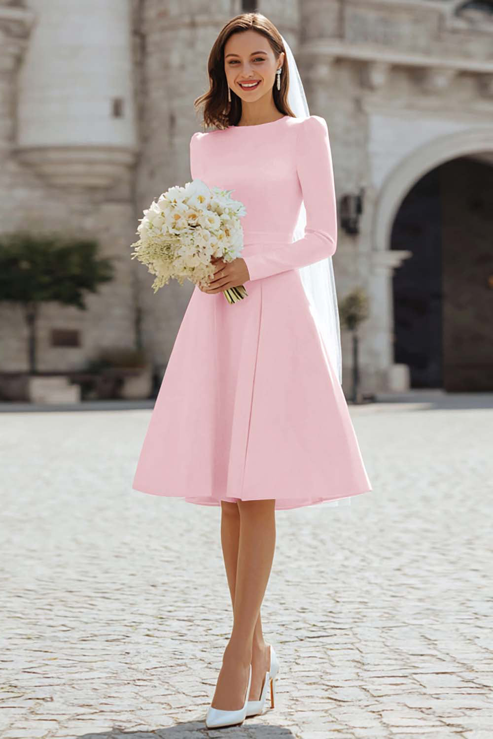 Ivory A-Line Long Sleeve Engagement Dress