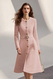 Ivory Tweed A-Line Round Neck Business Casual Dress With Belt