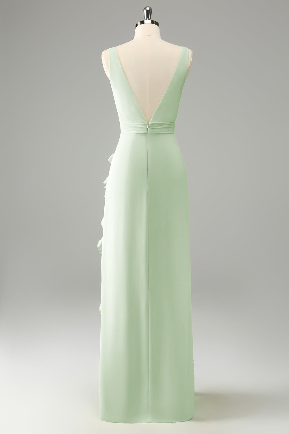 Lemon Sheath Deep V Neck Ruffles Maxi Dress with Slit